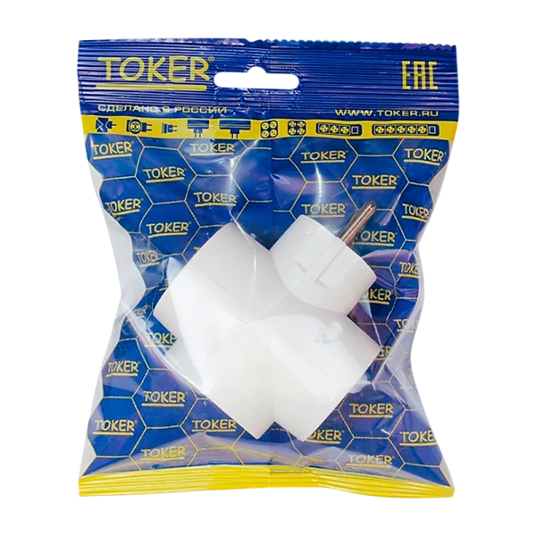 Разветвитель Toker 3Т1 1р.С/З 2р.Б/З в индивидуальной упаковке белый (1/50)