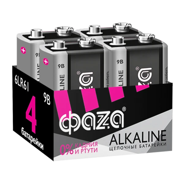 Батарейка Фаzа Крона 6LR61 BOX4 Alkaline 9V (4/24/192)