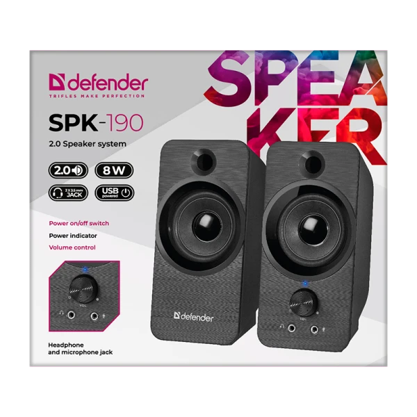Колонки 2.0 Defender SPK-190 8W Jack 3.5mm черный (1/24)