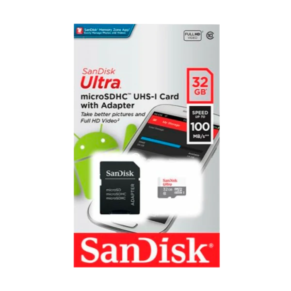 Карта памяти microSD SanDisk Ultra Light 32GB Class10 UHS-I (U1) 100 МБ/сек с адаптером (1/100)