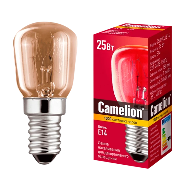 Лампа накаливания Camelion Е14 25W 220-240V цилиндр для холодильников прозрачная (1/10/50)