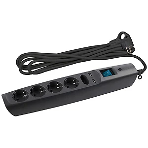 Сетевой фильтр ЭРА SFU 5р.С/З 10A со шторкой 2.0м черный (1/20)