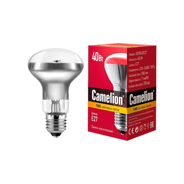 Лампа накаливания зеркальная Camelion R63 E27 40W 220-240V рефлектор (1/100)