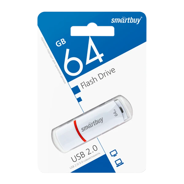 Флеш-накопитель Smartbuy Crown 64GB USB2.0 пластик белый