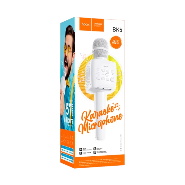 Микрофон HOCO BK5 динамический 72 дБ bluetooth 5.0 microSD белый (1/30)