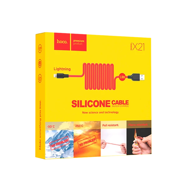 Кабель HOCO X21 USB (m)-Lightning (m) 1.0м 2.0A силикон красный черный (1/29/174)