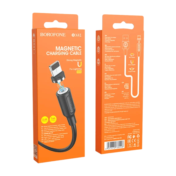 Кабель Borofone BX41 USB (m)-Lightning (m) 1.0м 2.4A ПВХ магнит черный (1/360)