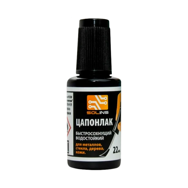 Цапонлак Solins 22мл водостойкий черный