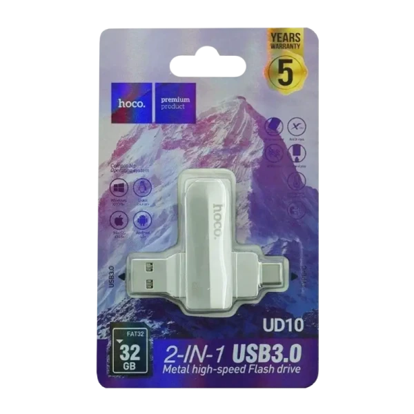 Флеш-накопитель HOCO Wise UD10 32GB USB3.0 Type-C (m) металл серебряный (1/25)