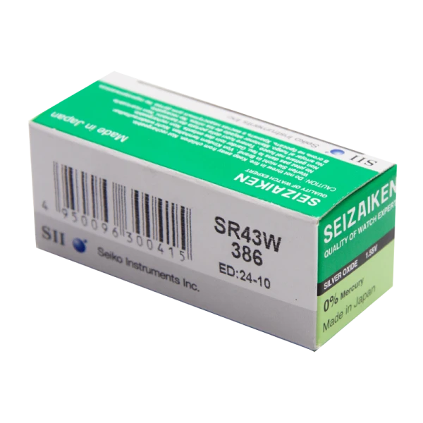 Батарейка SEIZAIKEN 386 (SR43W) Silver Oxide 1.55V (1/10/100/1000)