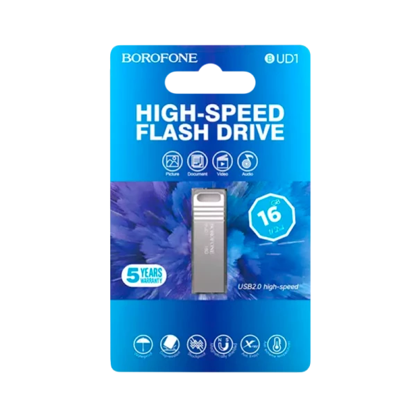 Флеш-накопитель Borofone Nimble BUD1 16GB USB2.0 металл серебряный (1/40/320)