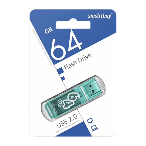 Флеш-накопитель Smartbuy Glossy 64GB USB2.0 пластик зеленый