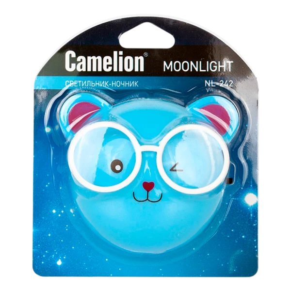 Ночник Camelion NL-242 "Медведи очкарики" 0.5W 220V в розетку синий (1/24/72)