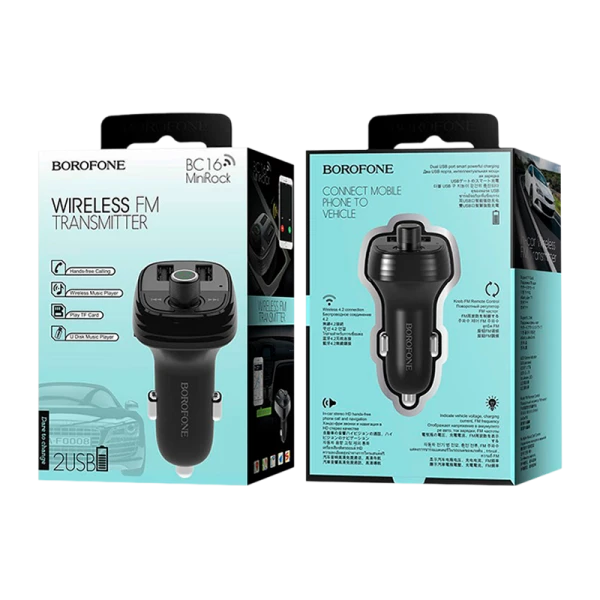FM-трансмиттер Borofone BC16 2USB microSD bluetooth 4.2 черный (1/84)