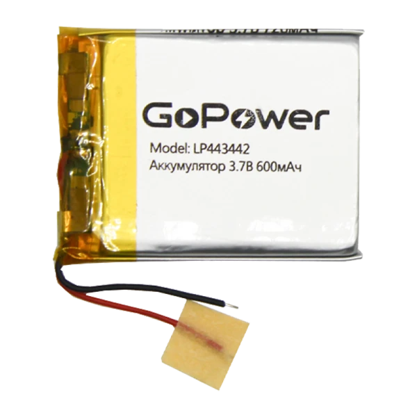 Аккумулятор Li-Pol GoPower LP443442 PK1 3.7V 600mAh с защитой (1/10/250)