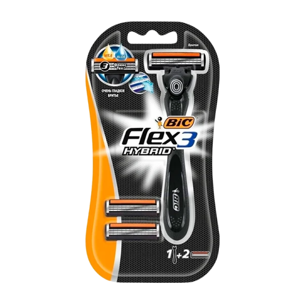 Бритва BIC "Flex 3 Hybrid" 3 лезвия 2 кассеты пластиковая ручка плавающая головка (1/10)