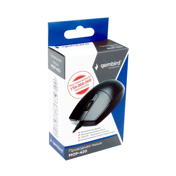 Мышь проводная Gembird MOP-420 классическая USB черный (1/100)