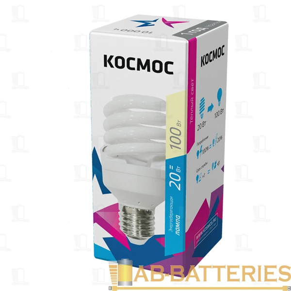 Лампа энергосберегающая Космос SPC E27 20W 2700К 220V спираль 48мм