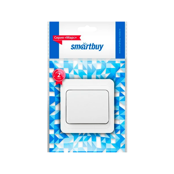 Выключатель Smartbuy 1-клавишный 10А белый, керамика "Марс"