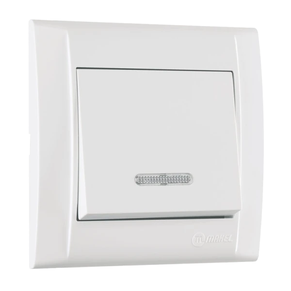 Выключатель Makel Defne 1-клав.10A пластик с подсветкой белый 42001021 (1/12)