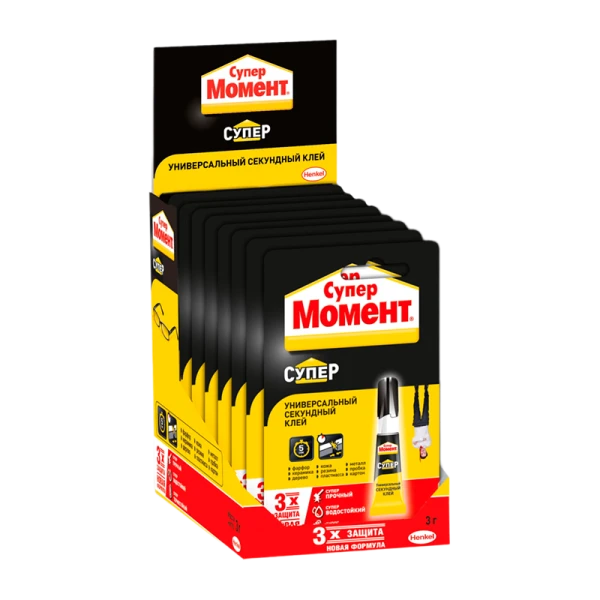 Супер-клей Момент 3г универсальный BOX10 шоу-бокс (1/10/120)