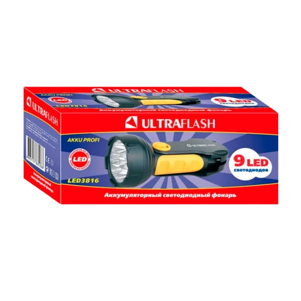 Фонарь туристический Ultraflash LED3816 1.2W 9LED от аккумулятора прямая подзарядка черный желтый (1