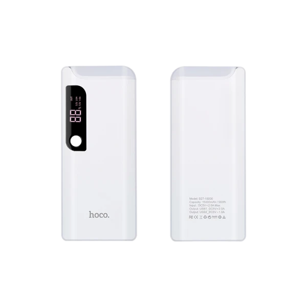 Внешний аккумулятор HOCO B27 15000mAh 2.0A 2USB с лампой белый (1/33)