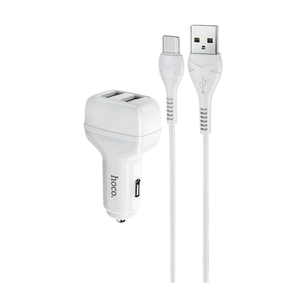 Автомобильное З/У HOCO Z36 2USB 2.1A с кабелем Type-C белый (1/14/140)