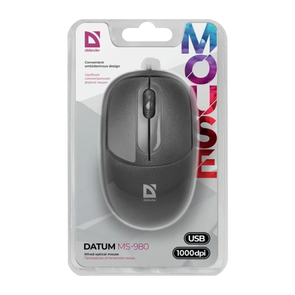 Мышь проводная Defender MS-980 Datum классическая USB черный (1/40)