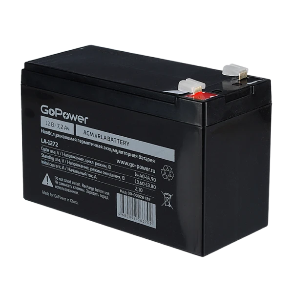 Аккумулятор свинцово-кислотный GoPower LA-1272 12V 7.2Ah клеммы T2/ F2 (1/5)