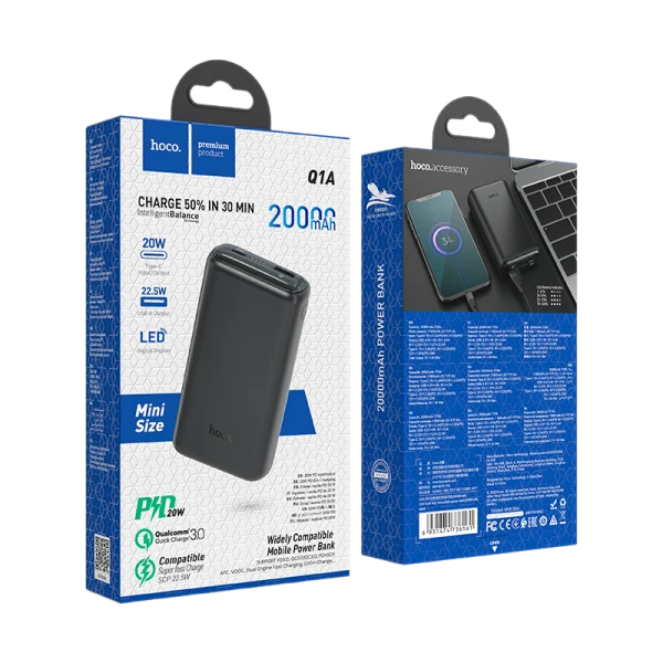 Внешний аккумулятор HOCO Q1A 20000mAh 3.0A 20W 1USB/Type-C PD3.0 черный (1/24)
