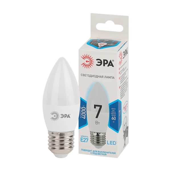 Лампа светодиодная ЭРА B35 E27 7W 4000К 170-265V свеча матовая (1/10/100)