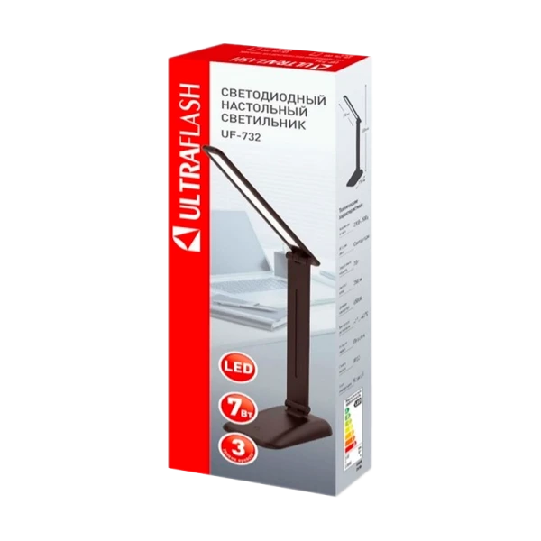 Светильник настольный Ultraflash UF-732 7W 220V на основании 3 ур.ярк.+сенсор. упр. белый (1/20)
