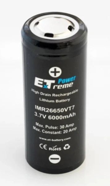 Аккумулятор ET IMR26650VT7 PK2 6000мАч, высокая токоотдача, 20/30A, 26.2*65.5mm, Li-Ion