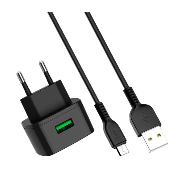 Сетевое З/У HOCO C70A 1USB 3.0A QC3.0 с кабелем Type-C черный (1/74)