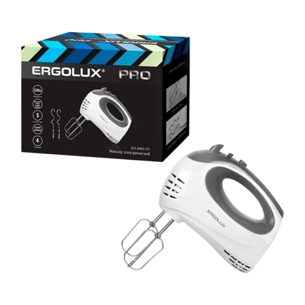 Миксер ручной ERGOLUX ELX-EM02-C31 320W 5 скоростей белый серый