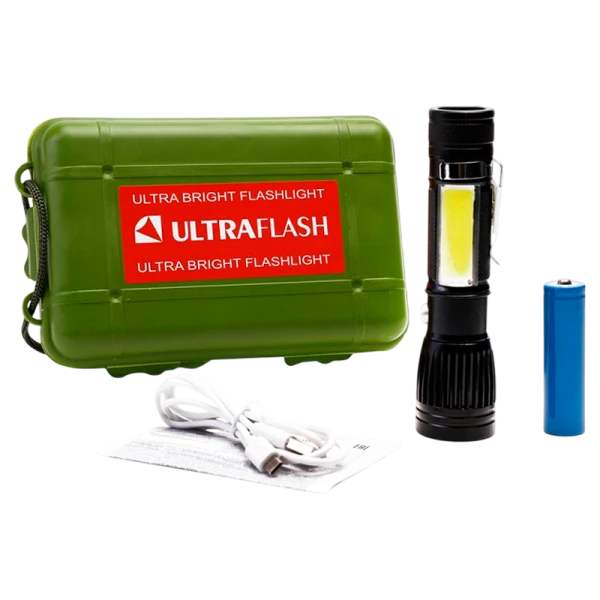 Фонарь туристический Ultraflash LED5333 3W 1LED+COB от аккумулятора черный (1/60)
