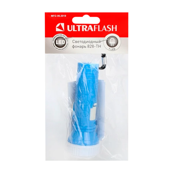 Фонарь универсальный Ultraflash 828-TH 0.4W 1LED от батареек IP44 голубой (1/24)
