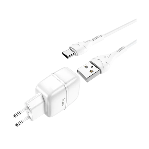 Сетевое З/У HOCO C77A 2USB 2.4A с кабелем Type-C белый (1/12/120)
