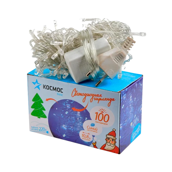 Гирлянда Космос 100LED 10.8м лампочки нить 8 режимов голубой (1/50)