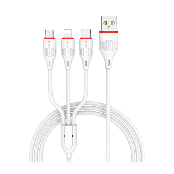 Кабель Borofone BX73 USB (m)-2хType-C/Lightning 1.0м 60W ПВХ белый