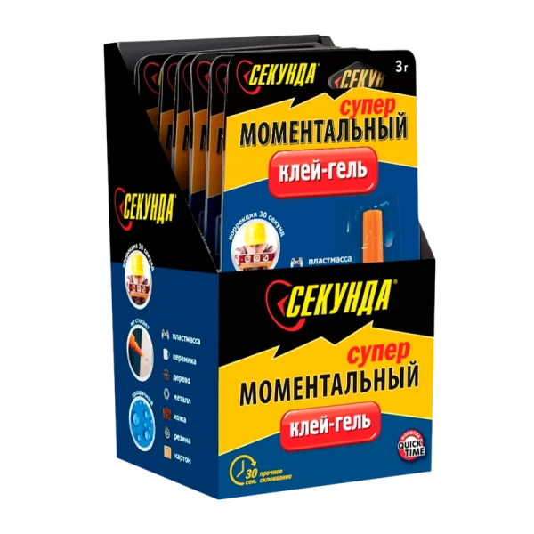Супер-клей Секунда ГЕЛЬ 3г универсальный BOX12 шоу-бокс (12/144)