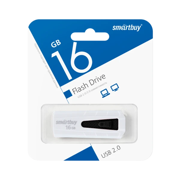 Флеш-накопитель Smartbuy Iron 16GB USB2.0 пластик белый черный
