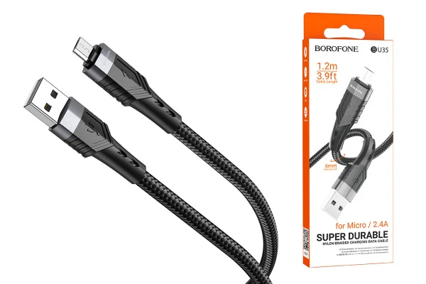 Кабель Borofone BU35 USB (m)-microUSB (m) 1.2м 2.4A нейлон красный (1/360)