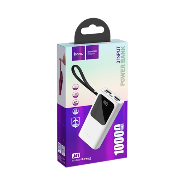Внешний аккумулятор HOCO J41 10000mAh 2.0A 2USB/Lightning/Type-C белый (1/63)