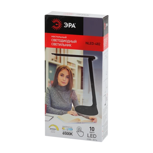 Светильник настольный ЭРА NLED-482 10W 220V IP20 на основании сенс. 3 ур.ярк. черный (1/30)