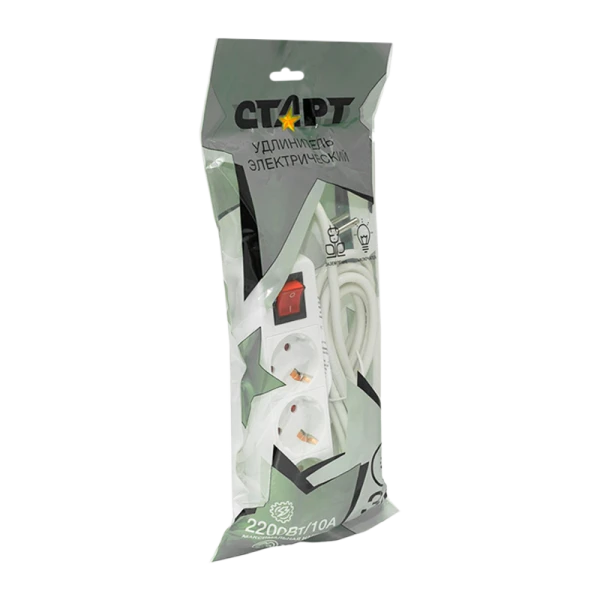 Удлинитель Старт S 3р.С/З 10A 3.0м с выкл. IP20 белый (1/20)
