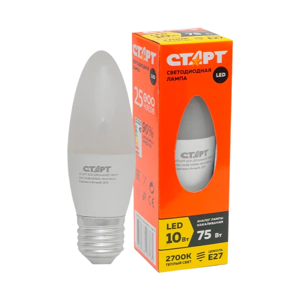 Лампа светодиодная Старт B35 E27 10W 2700К 220V свеча Eco матовая (1/10/100)