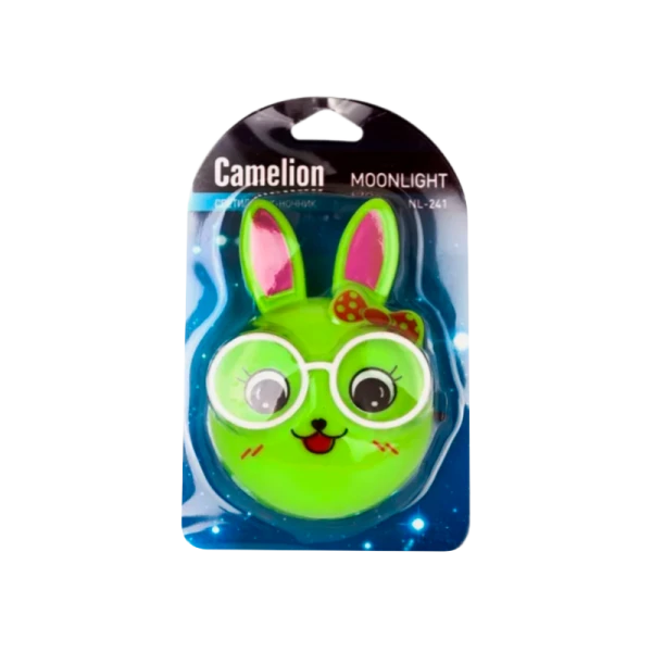 Ночник Camelion NL-241 "Зайцы очкарики" 1LED 0.5W 4.5V в розетку зеленый (1/24/72)