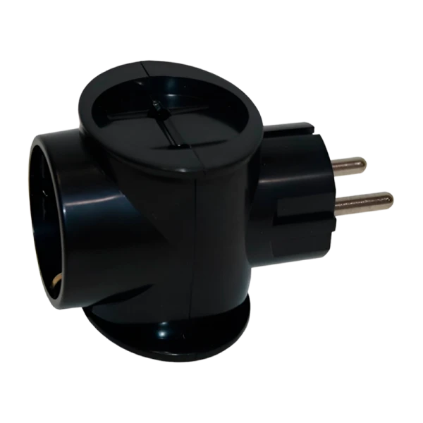 Разветвитель Toker 3T1 1р.С/З 2р.Б/З 16A черный (1/50)